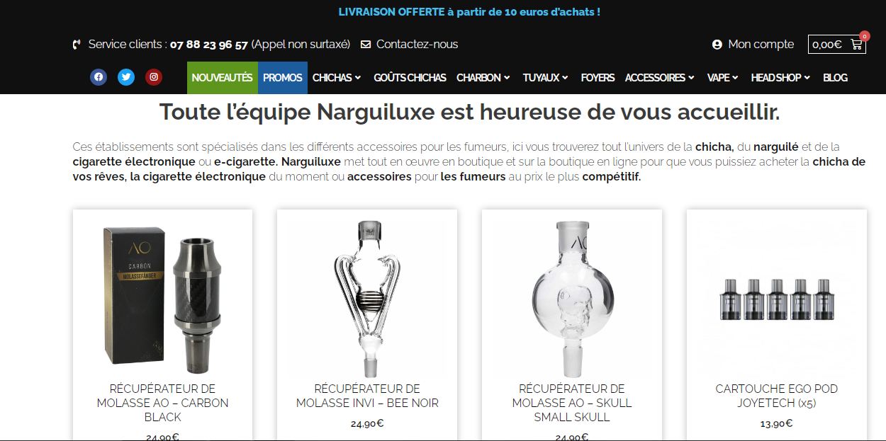 Narguiluxe, chichas et accessoires pas cher 